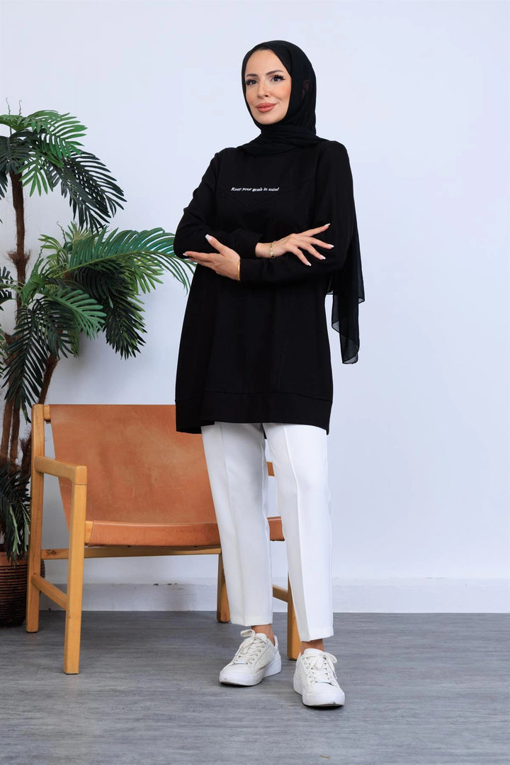 YAZI NAKIŞLI SWEATSHIRT Siyah