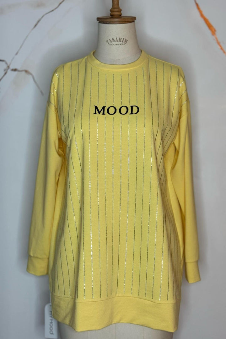 SIRA TAŞLI NAKIŞLI SWEATSHIRT Sarı