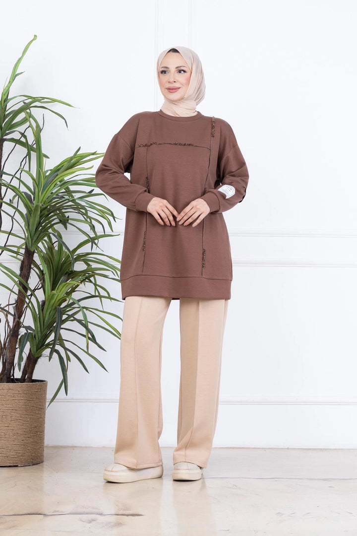 KOL ETİKET DETAYLI SWEATSHIRT Vizon