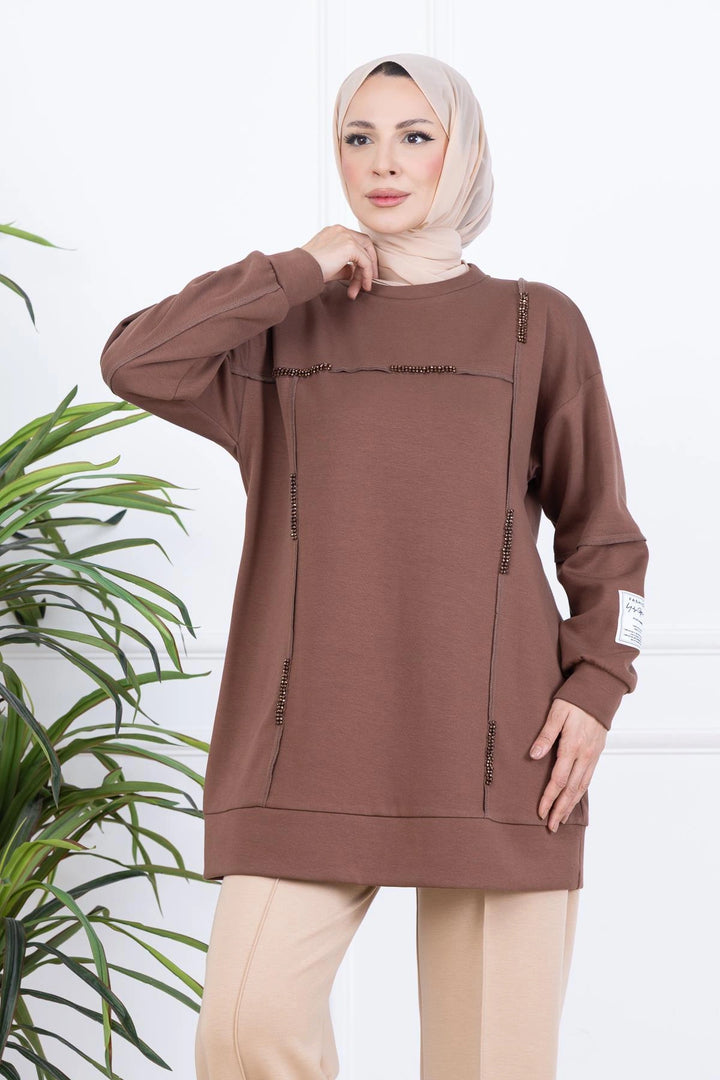 KOL ETİKET DETAYLI SWEATSHIRT Vizon
