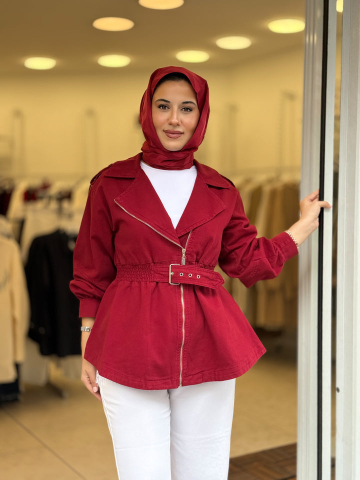 7306 DENİM CEKET Kırmızı