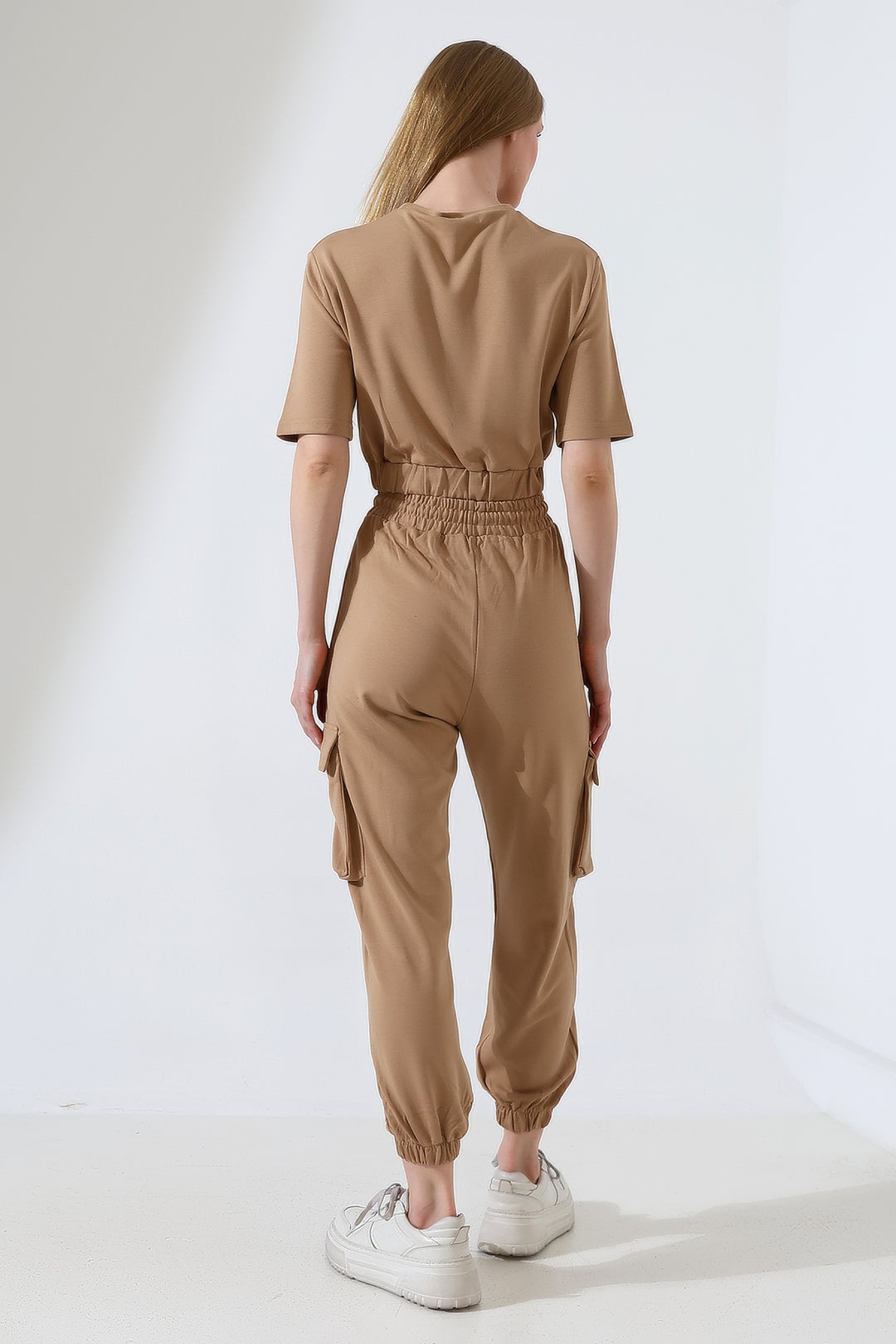 Kadın Camel Crop Kargo Cepli Jogger Eşofman Takımı