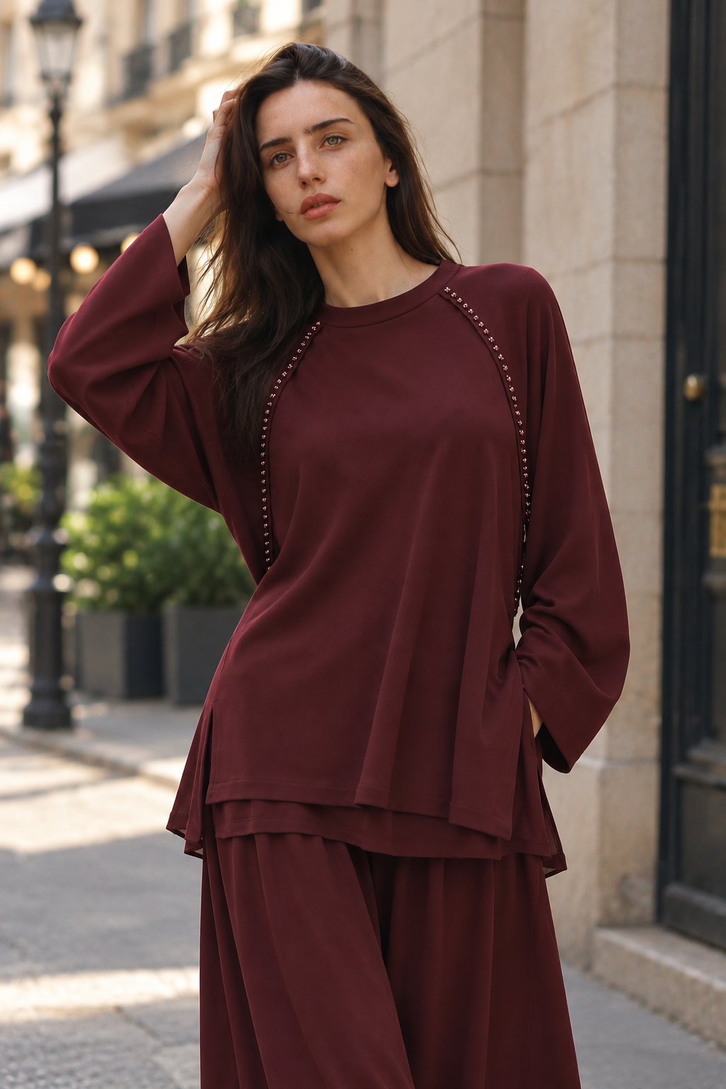 5062 TAŞ DETAYLI TAKIM Bordo