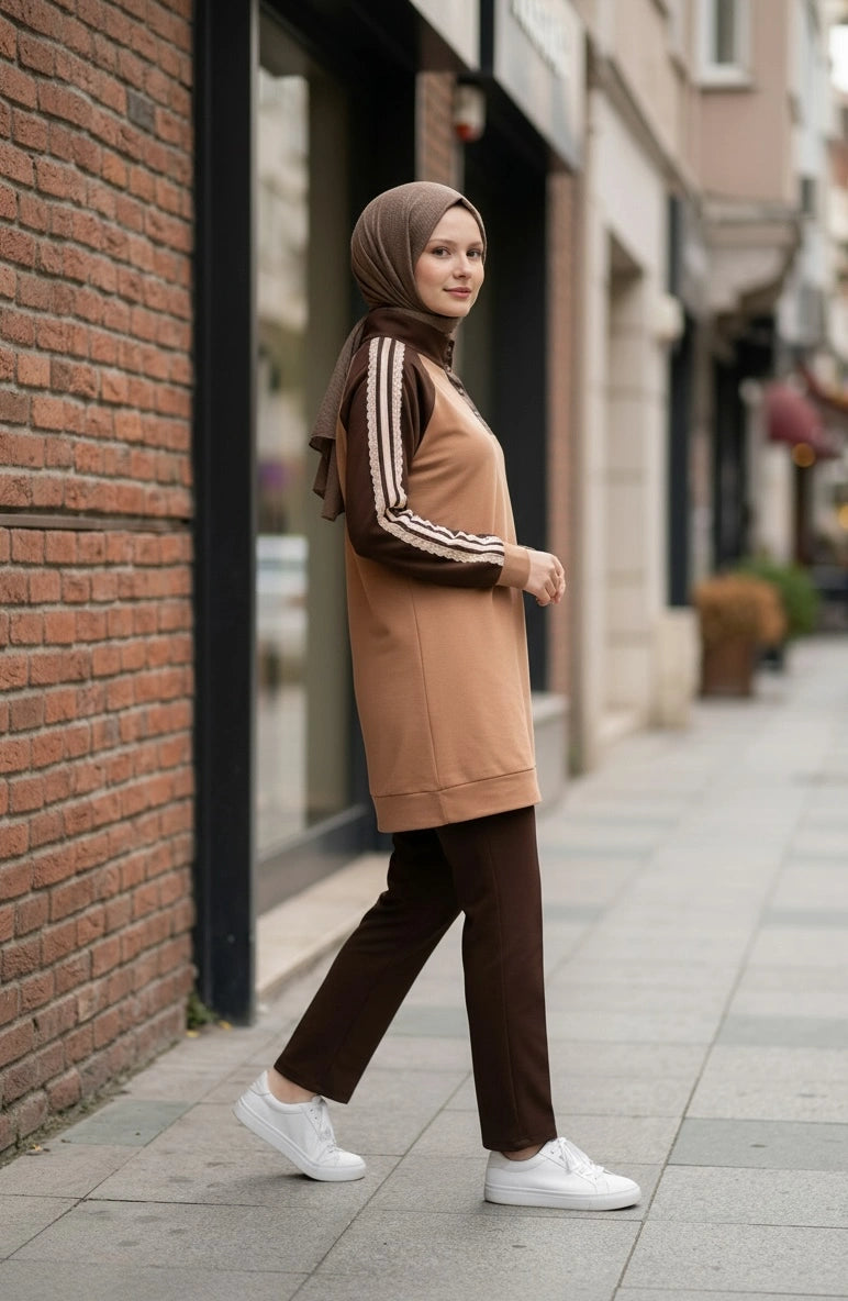DANTEL DETAYLI ARMALI TUNİK Camel