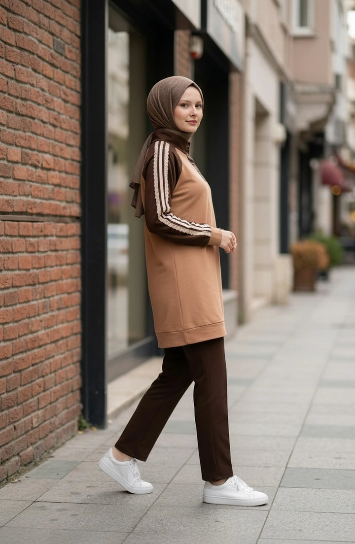 DANTEL DETAYLI ARMALI TUNİK Camel