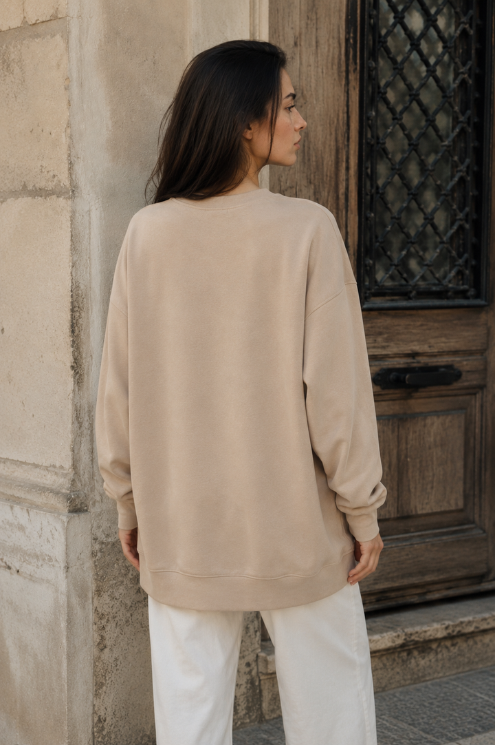 TAŞ DETAYLI CEPLİ SWEATSHIRT Bej