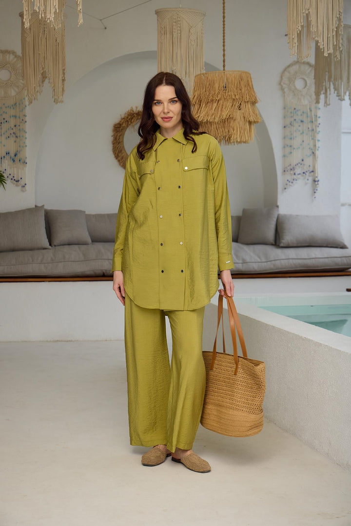 SNAP-BUTTON SILK CUPRA SET Olive