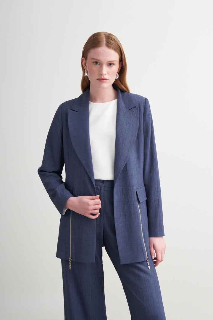 FERMUAR DETAYLI BLAZER CEKET TAKIM İndigo