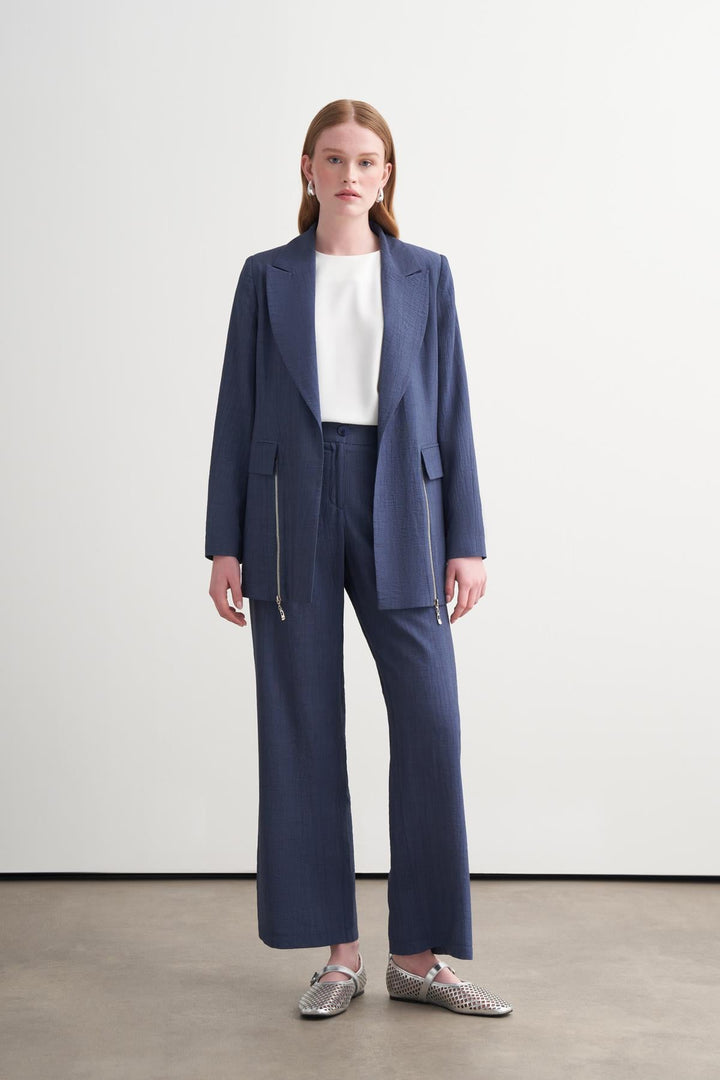 FERMUAR DETAYLI BLAZER CEKET TAKIM İndigo