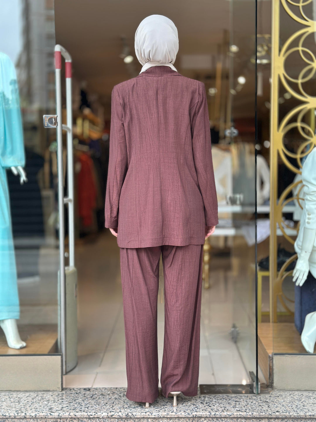 FERMUAR DETAYLI BLAZER CEKET TAKIM ÇİKOLATA