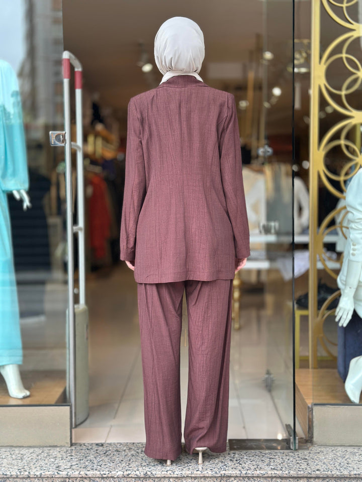 FERMUAR DETAYLI BLAZER CEKET TAKIM ÇİKOLATA