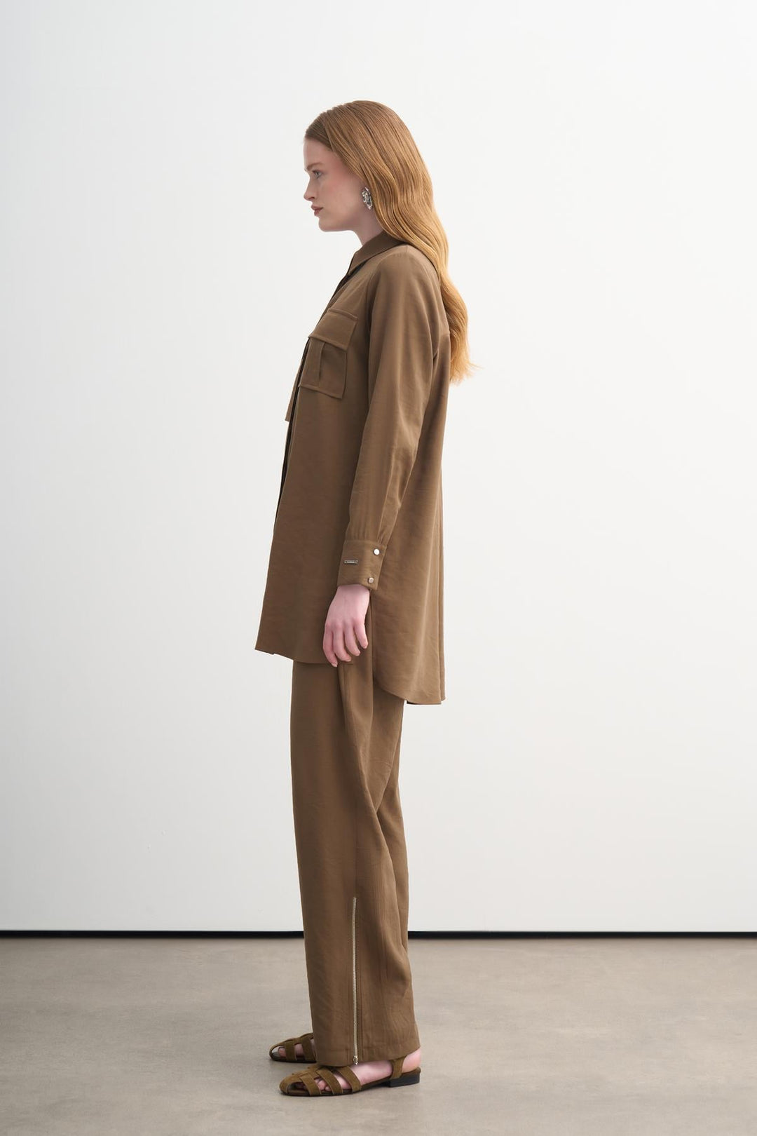 ZIPPER DETAILED ORGANIC COTTON SET CHOCOLATE