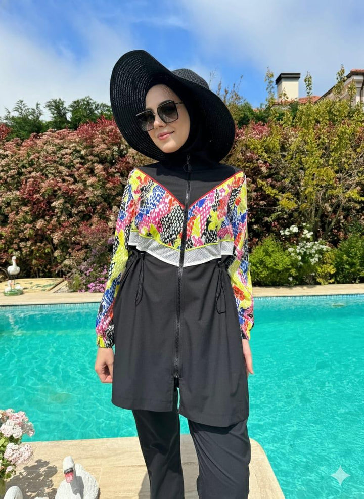 FİLE ŞERİTLİ TESETTÜR MAYO Siyah
