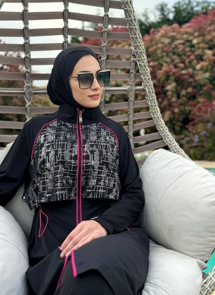 GARNİLİ DESENLİ TESETTÜR MAYO Siyah