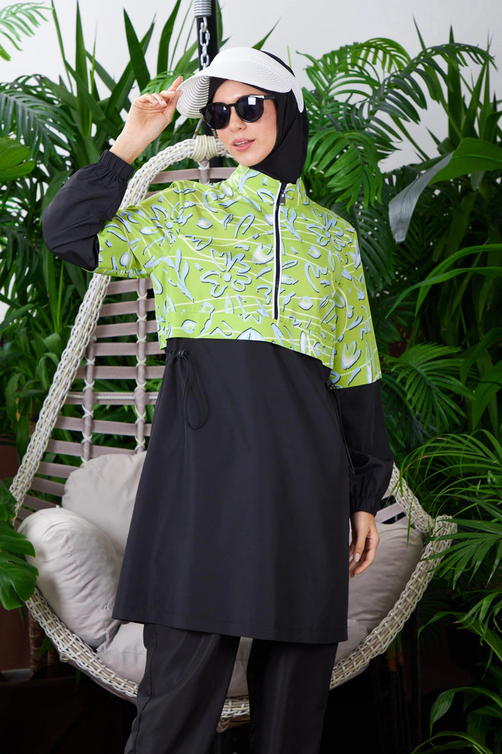 GEOMETRİK DESENLİ TESETTÜR MAYO Lime