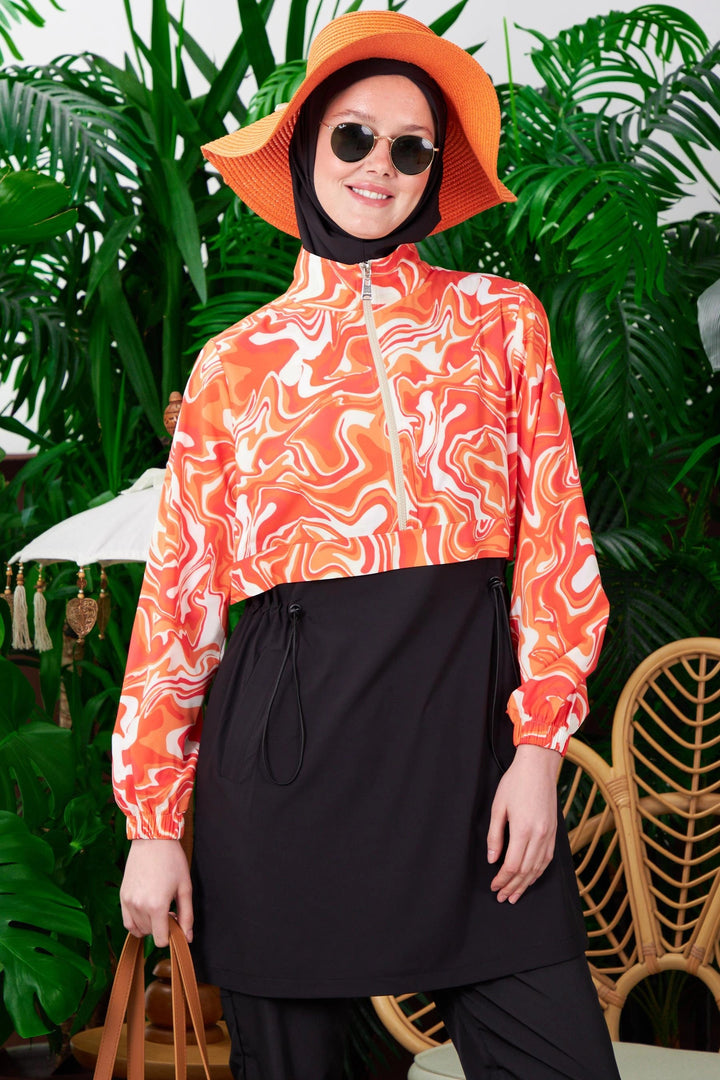 GİRDAP DESENLİ TESETTÜR MAYO Orange