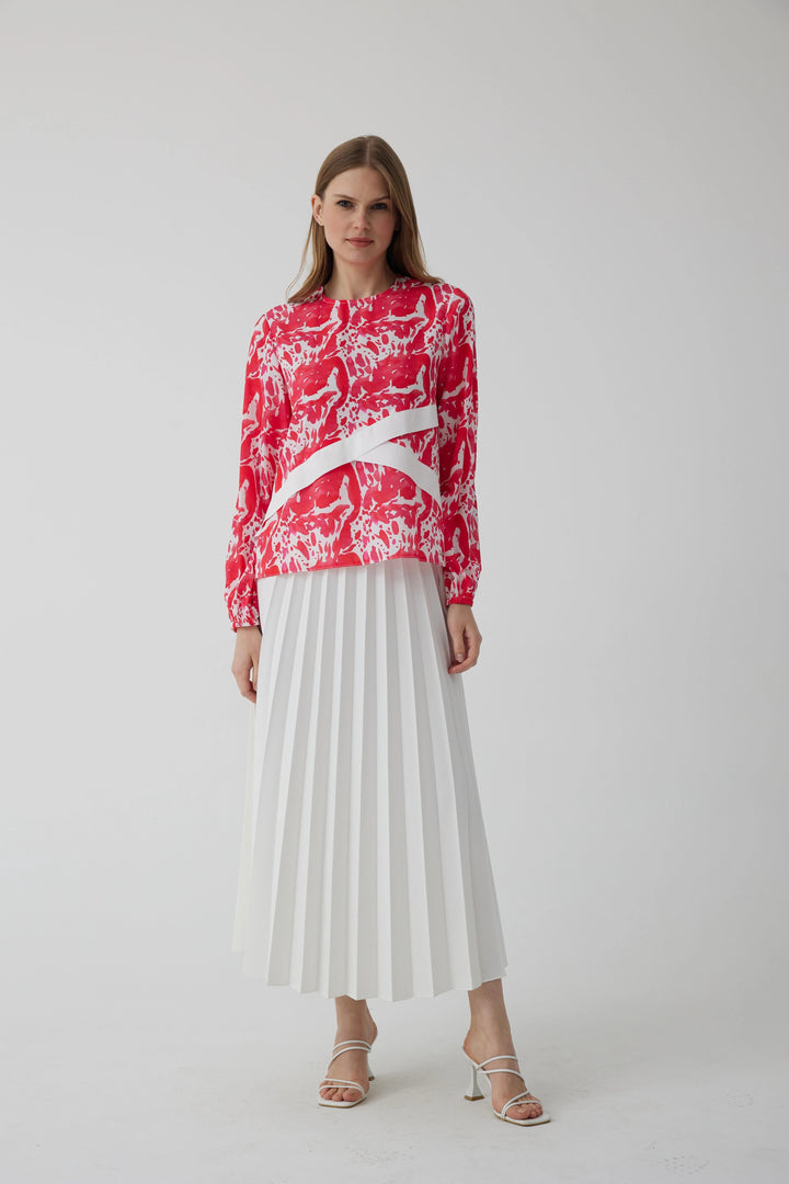 CREPE PLEATED SKIRT Ecru