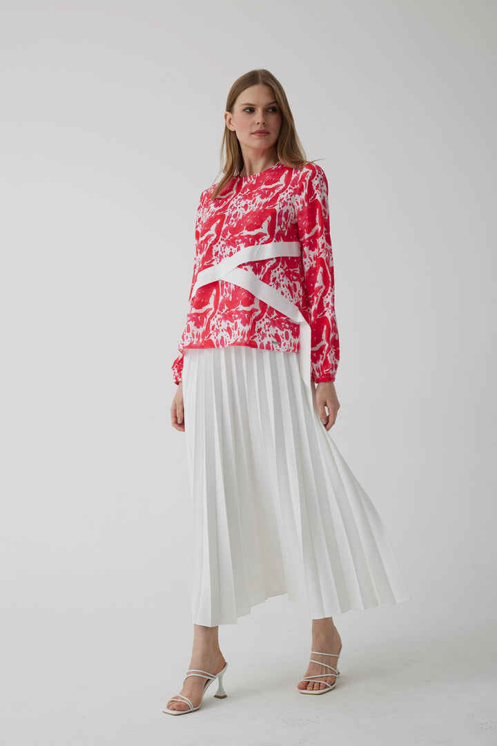 CREPE PLEATED SKIRT Ecru