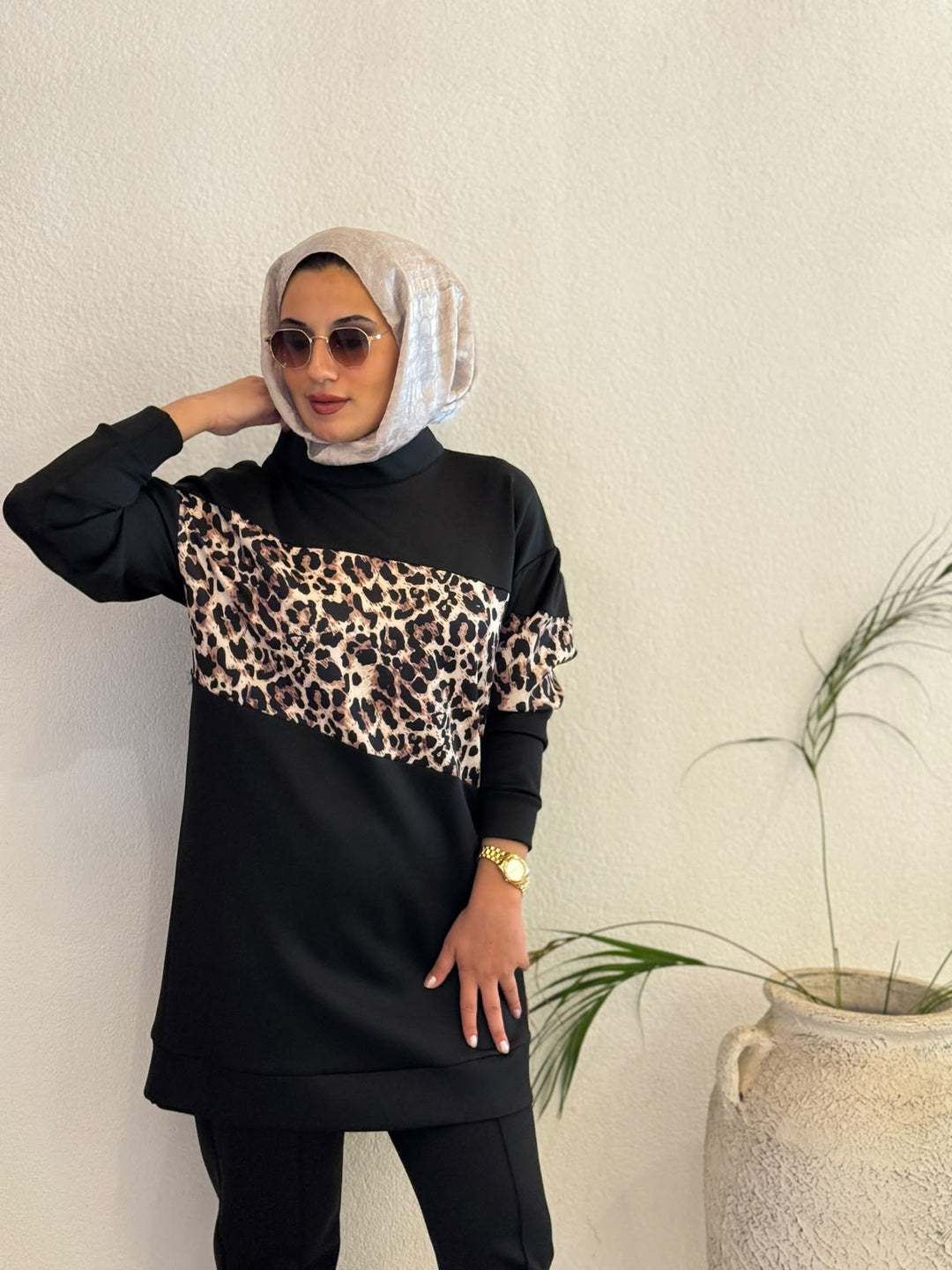 LEOPAR GARNİLİ TAKIM Siyah