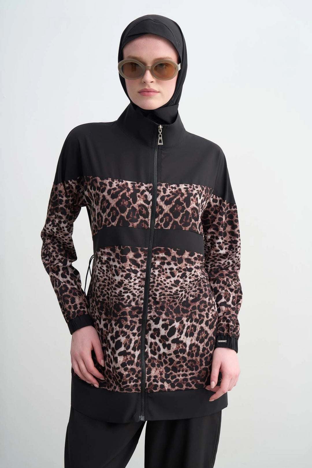 LEOPARLI PAREOLU ÜÇLÜ TESETTÜR MAYO Siyah