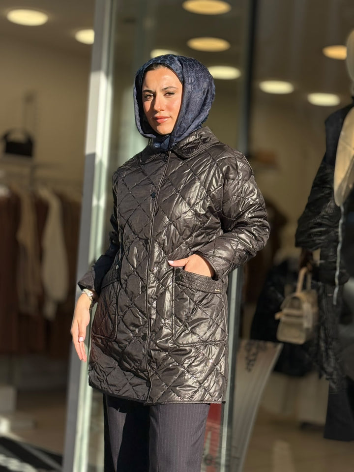 PUL NAKIŞLI KAPİTONE MONT Siyah