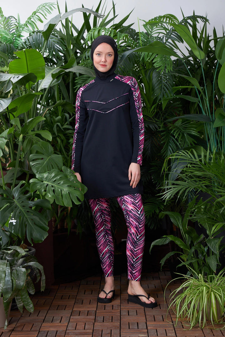 BLACK PRINTED HIJAB SWIMSUIT