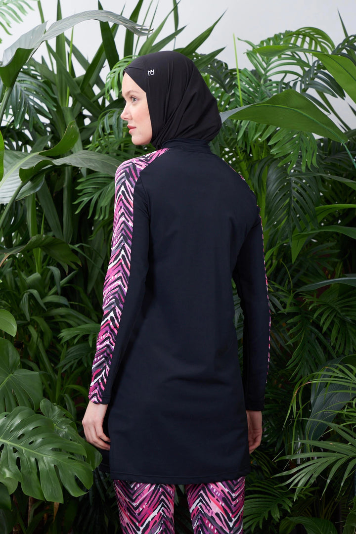 BLACK PRINTED HIJAB SWIMSUIT