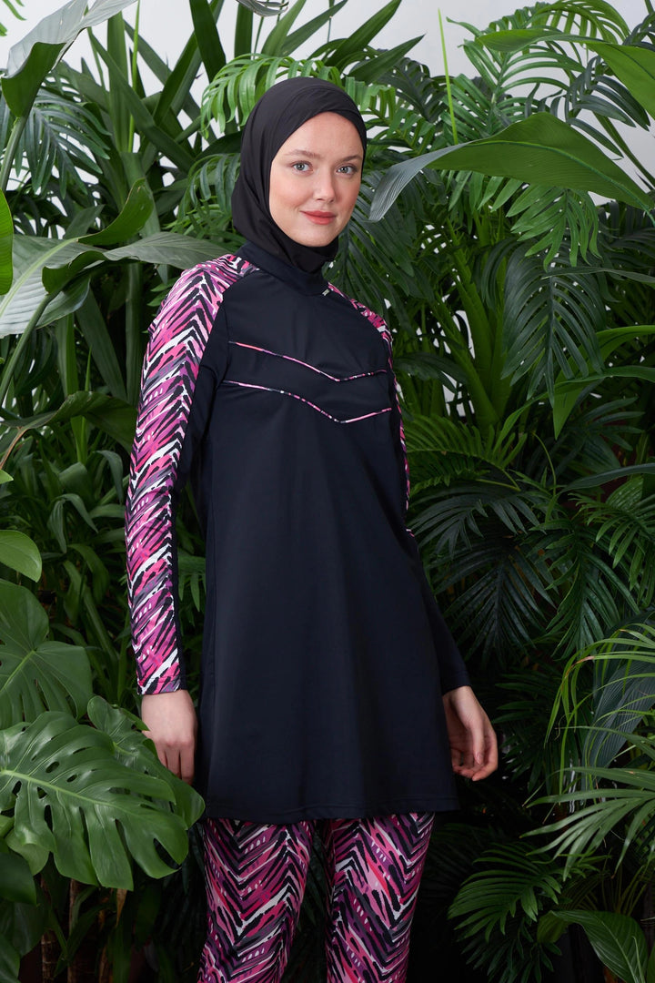 BLACK PRINTED HIJAB SWIMSUIT
