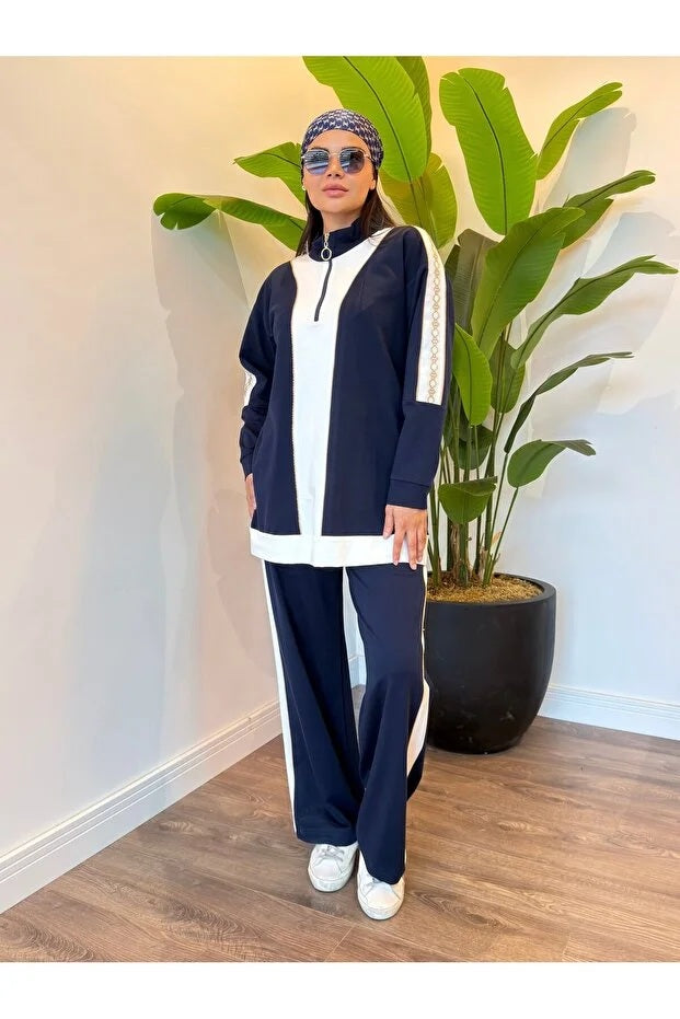 TRACKSUIT WITH STRIPE ACCESSORY AND ZIPPER Navy Blue