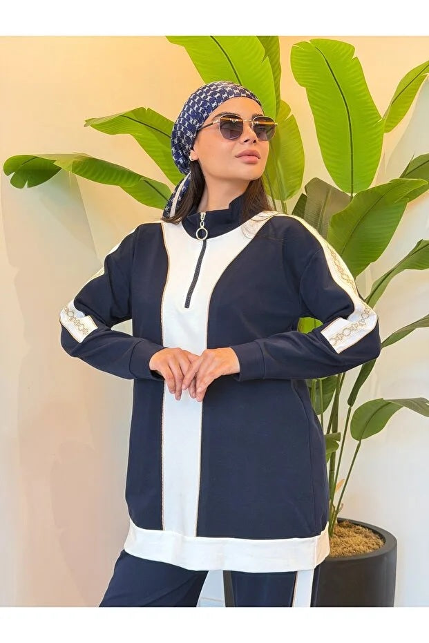 TRACKSUIT WITH STRIPE ACCESSORY AND ZIPPER Navy Blue
