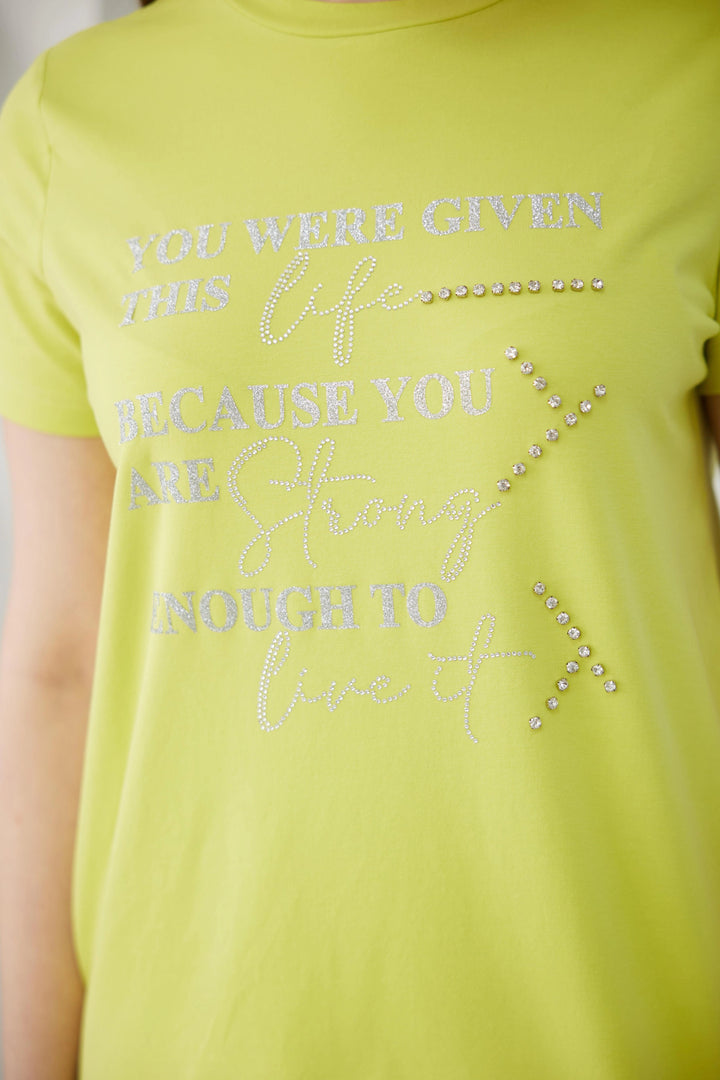 SİMLİ TAŞ İŞLEMELİ YAZILI TSHIRT Lime