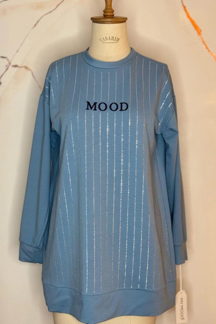SIRA TAŞLI NAKIŞLI SWEATSHIRT İndigo