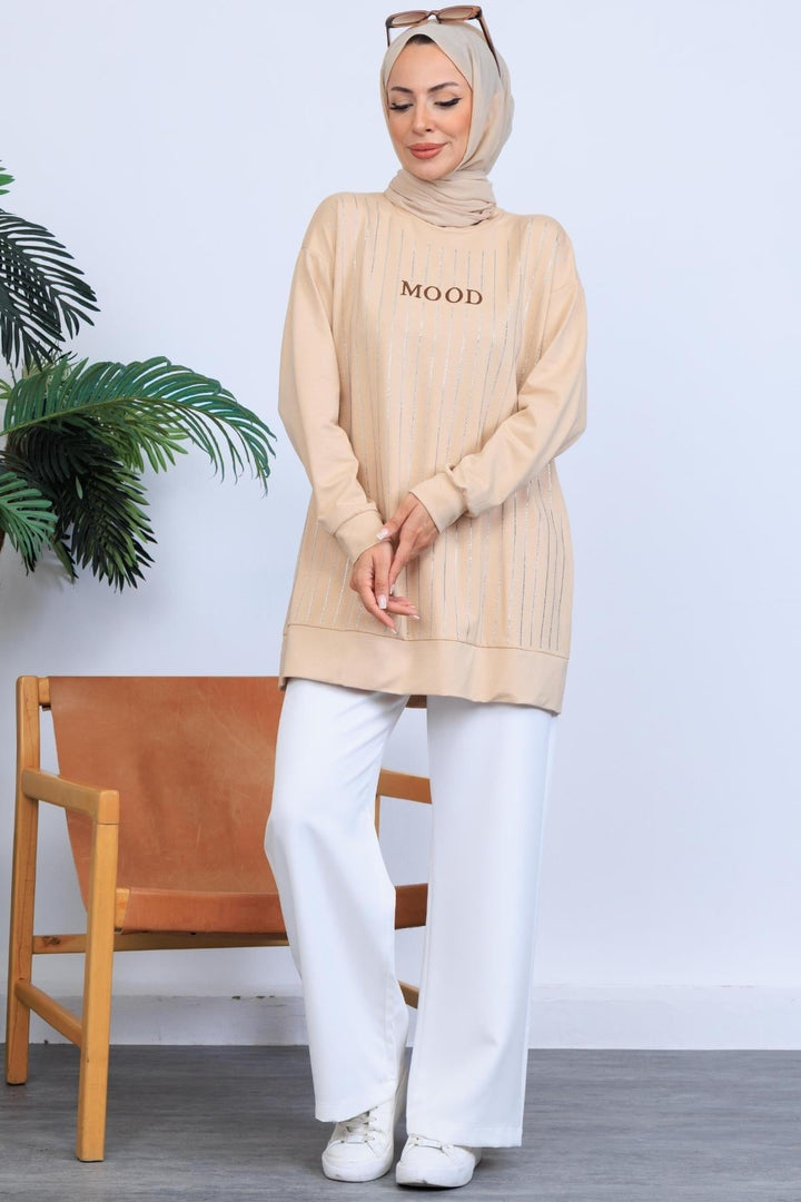 ROW RHINESTONE EMBROIDERED SWEATSHIRT Beige
