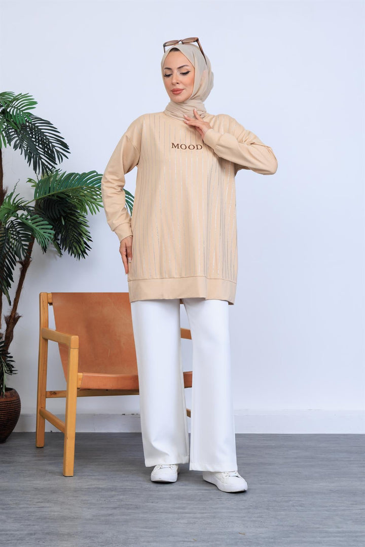ROW RHINESTONE EMBROIDERED SWEATSHIRT Beige