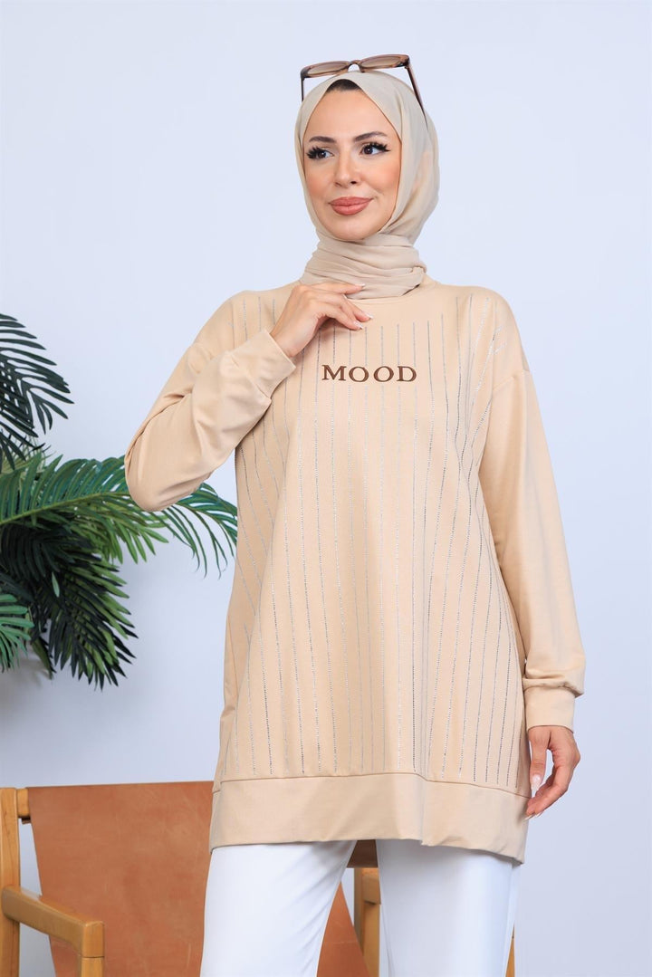 ROW RHINESTONE EMBROIDERED SWEATSHIRT Beige