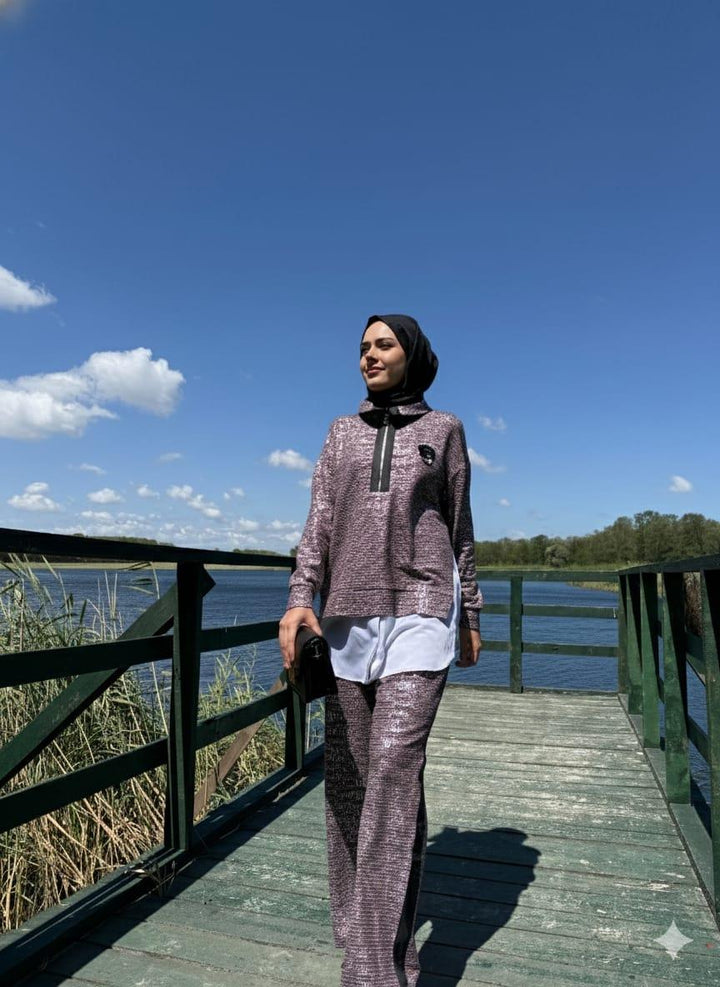 TAŞ AKSESUARLI TRİKO TAKIM Bordo
