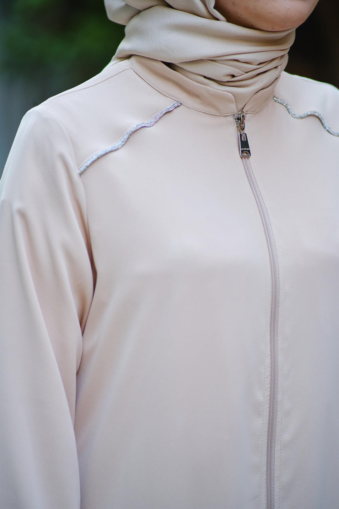 Stone Trim Abaya Beige