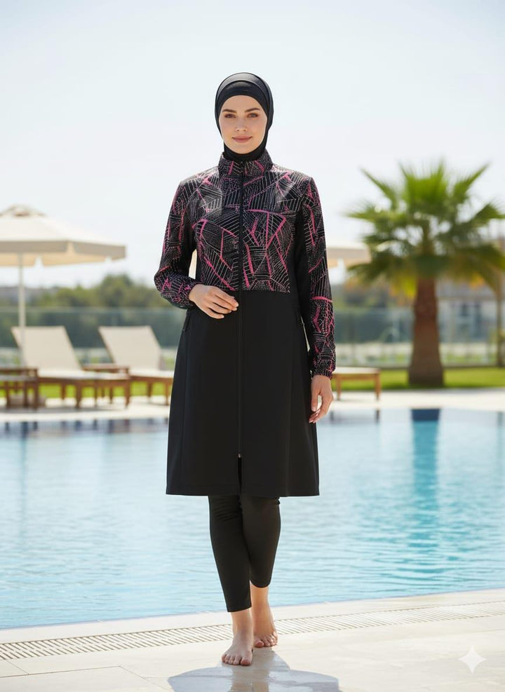 GEOMETRİK DESENLİ TESETTÜR MAYO Siyah