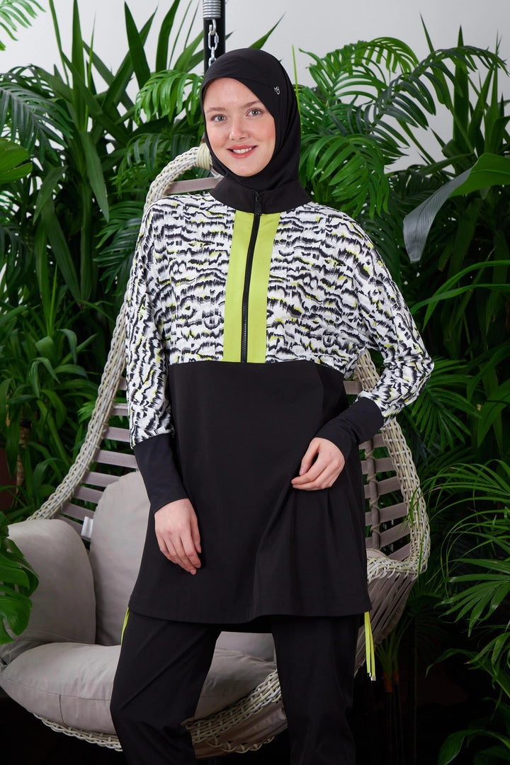 YANLARI BÜZGÜLÜ TESETTÜR MAYO Lime