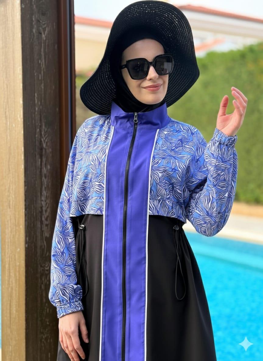 YAPRAK DESENLİ TESETTÜR MAYO Siyah