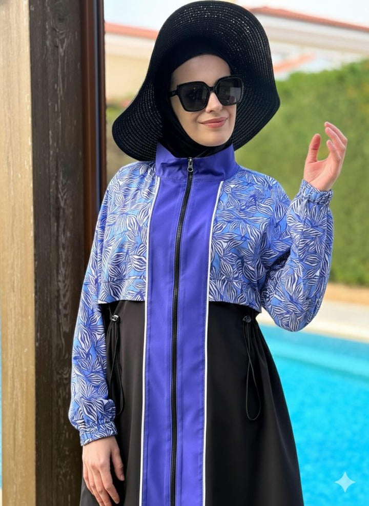 YAPRAK DESENLİ TESETTÜR MAYO Siyah