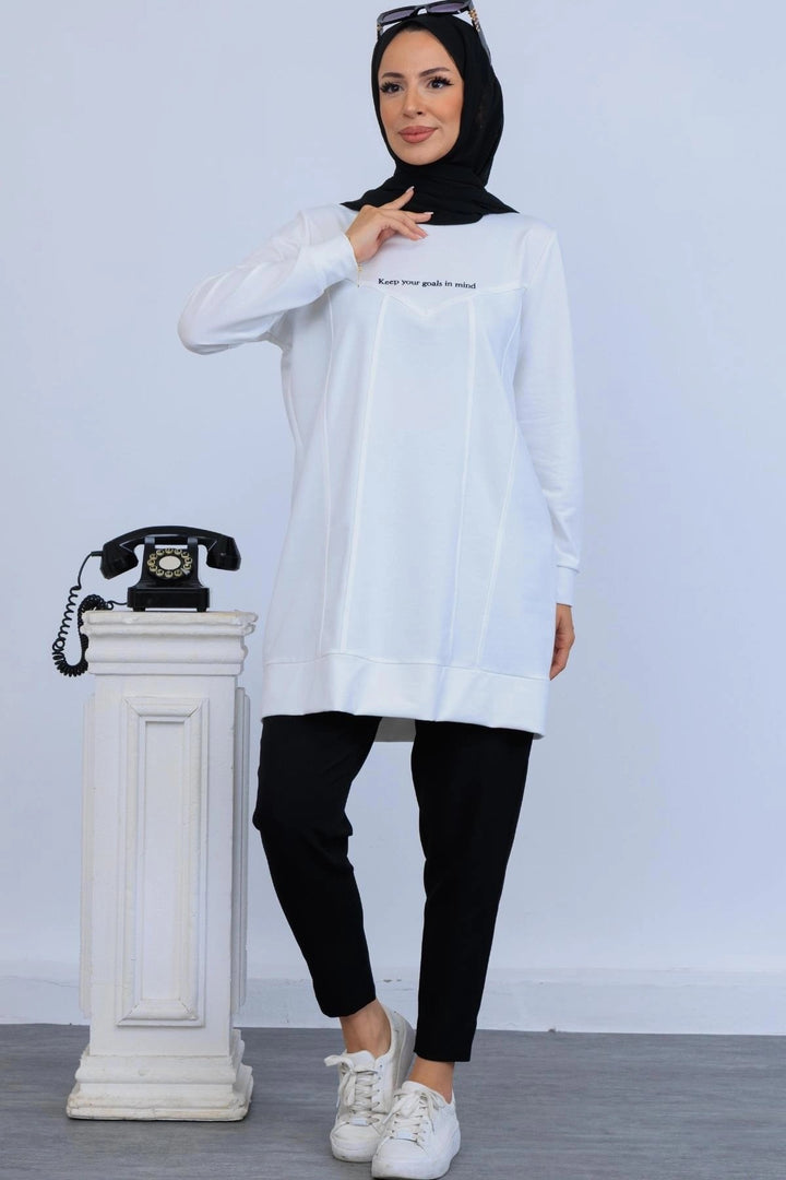 YAZI NAKIŞLI SWEATSHIRT Ekru