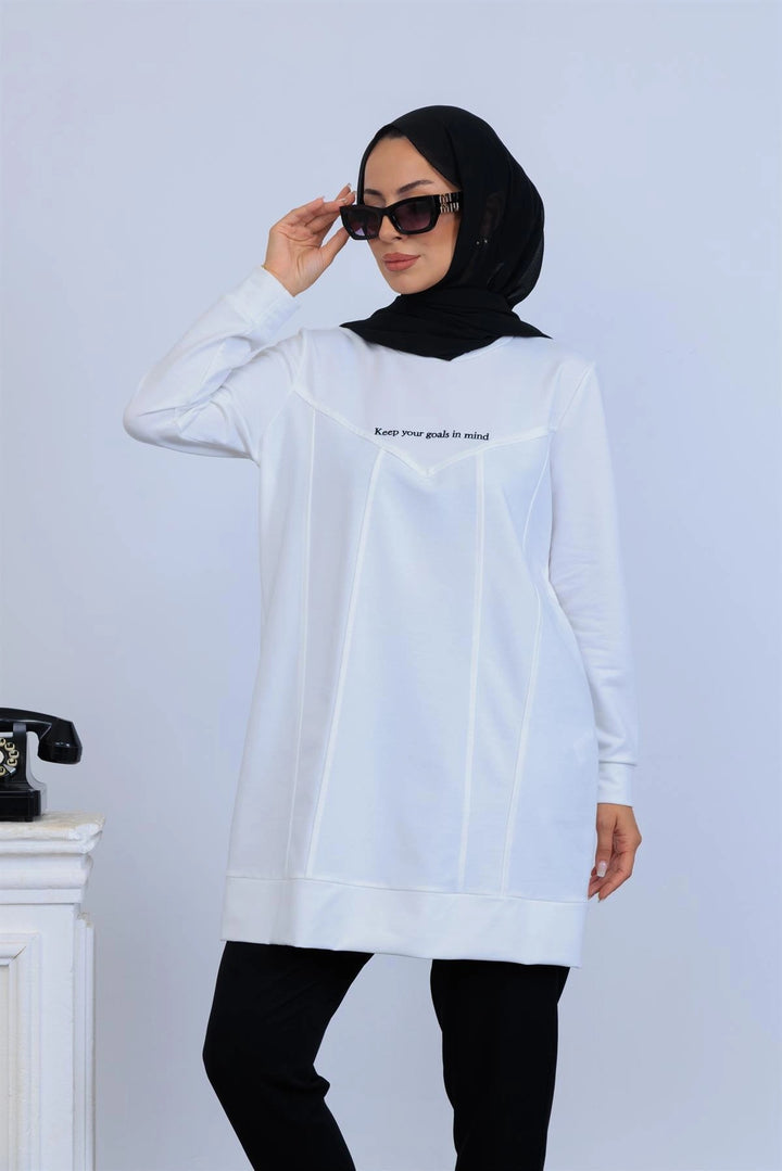 YAZI NAKIŞLI SWEATSHIRT Ekru