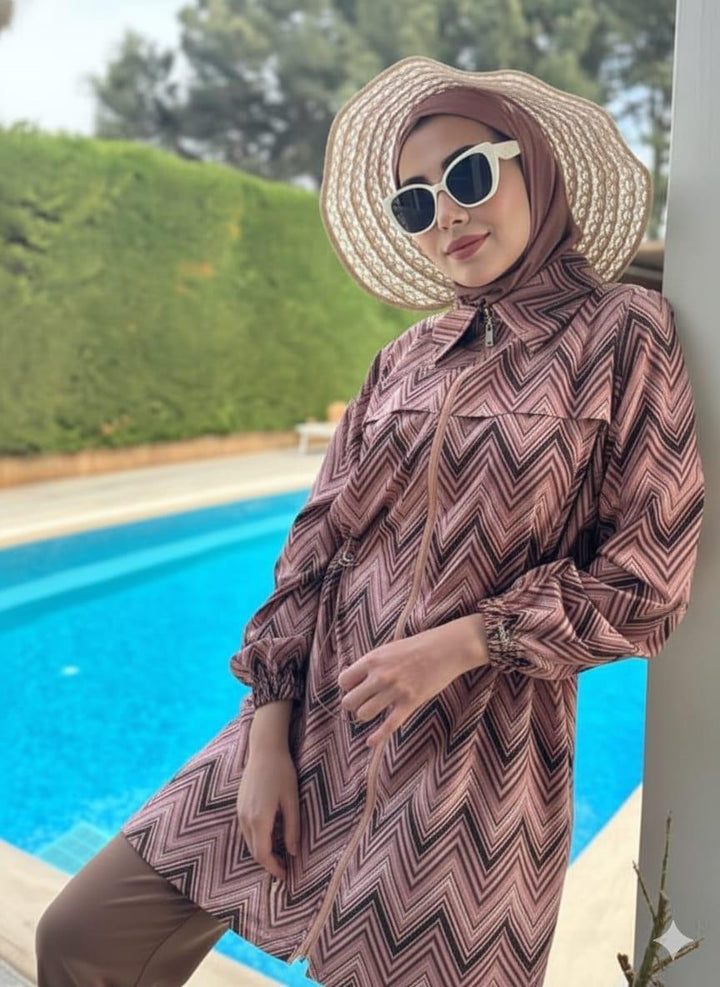 ZİKZAK DESENLİ TESETTÜR MAYO Mocha